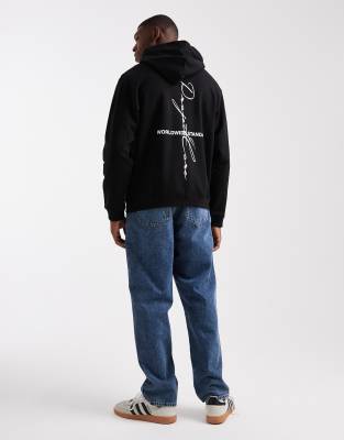 Jack & Jones Oversized Project Core Back Print Hoodie In Black