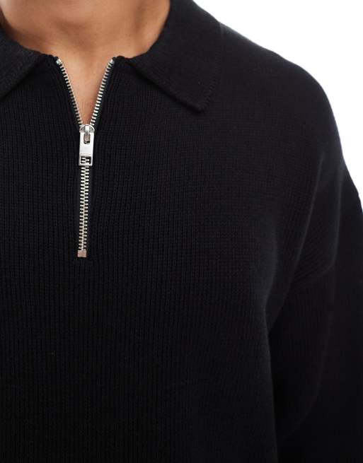 トップス 23ss stone  half zip knit polo Cotton Knitted Long Sleeve Half Zip Polo Shirt in Stone