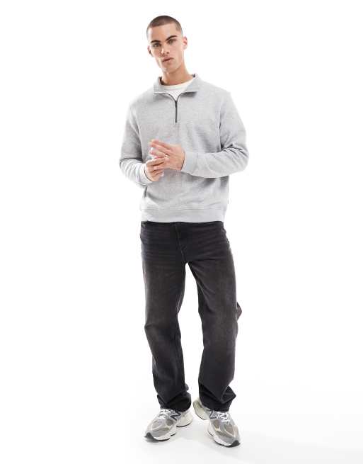 Jack & Jones oversized quarter zip sweatshirt in grey, 3 of 4