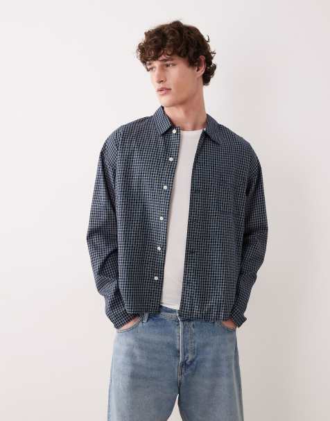 Jack & Jones - Oversized recht overhemd in grijs en marineblauw - view 1