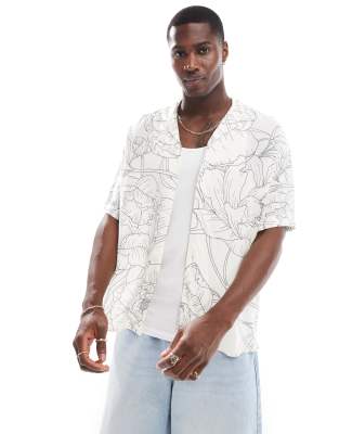 Jack & Jones oversized revere collar floral printed shirt in white