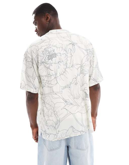 Jack & Jones oversized revere collar floral printed shirt in white, 2 of 4