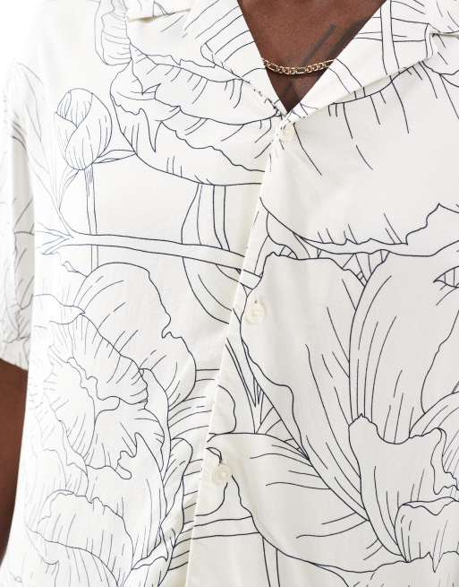 Jack & Jones oversized revere collar floral printed shirt in white, 4 of 4