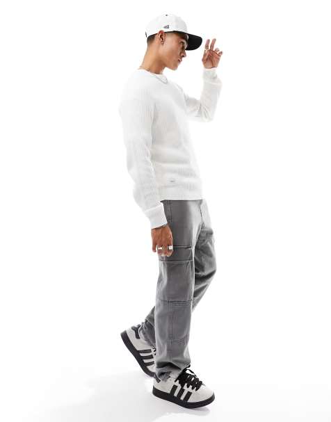 Jack & Jones oversized ribbed jumper in white - view 1