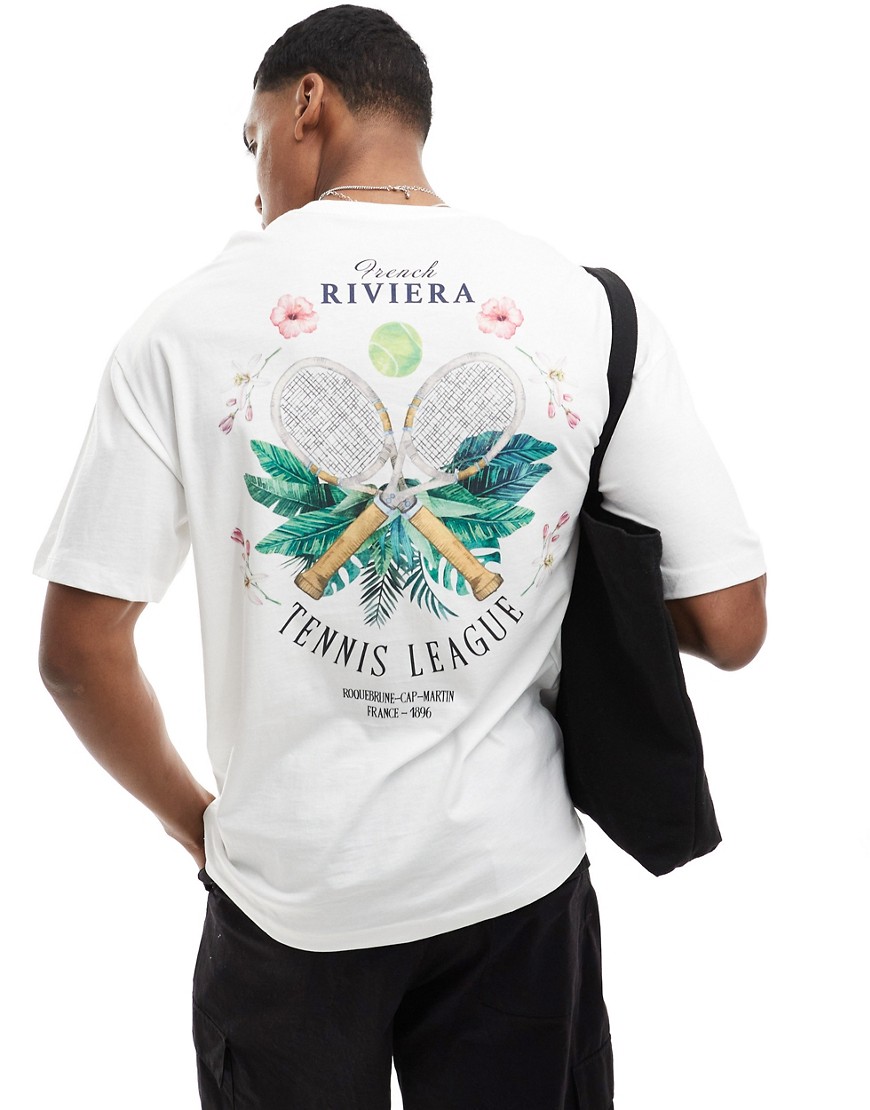 Jack & Jones oversized riviera tennis back print t-shirt in white