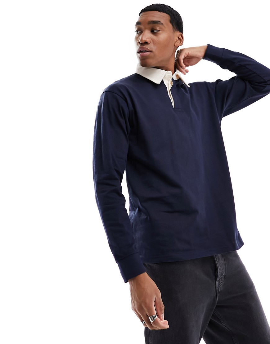 Jack & Jones oversized rugby polo in navy