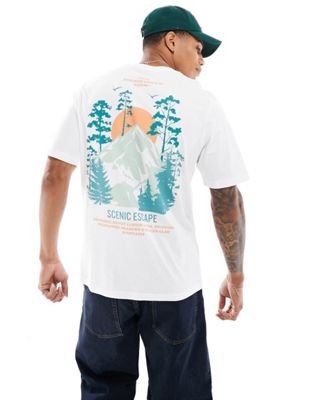 Jack & Jones oversized scenic back print t-shirt in white