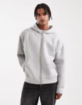 [Jack & Jones] Jack & Jones oversized scuba hoodie with double zip in grey marl XL Light Grey Melange