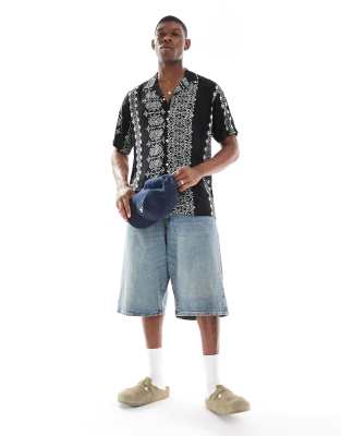 Jack & Jones Oversized Shirt With Stripe Print-black