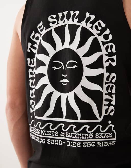 Jack & Jones oversized singlet with sun back print in black, 3 of 5