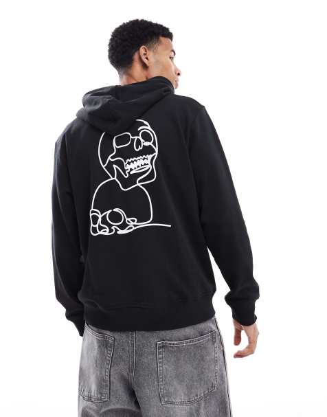 Jack & Jones oversized skull back print hoodie in black - view 1