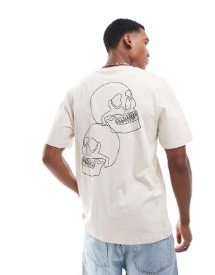 oversized skull back print T-shirt in beige-Neutral