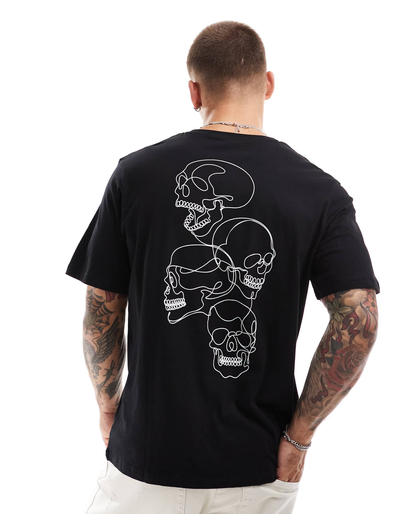 Черная футболка Jack &Jones с объемным принтом черепа на спине