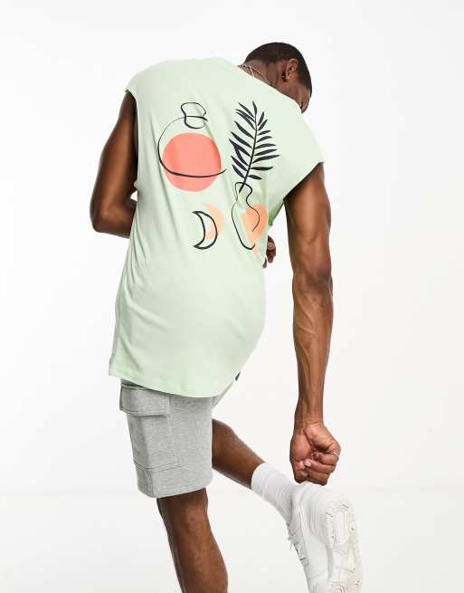 Jack & Jones oversized sleeveless singlet with plant back print in mint