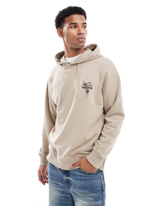 Jack Jones oversized snake back print hoodie in beige ASOS