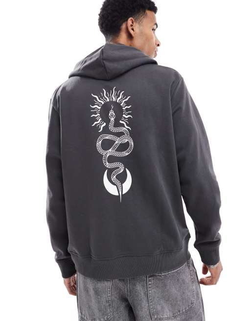 Jack & Jones oversized snake back print hoodie in dark gray 