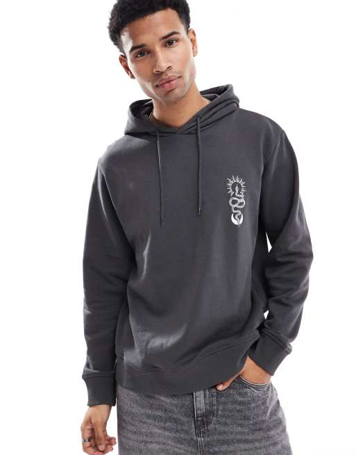 Jack Jones oversized snake back print hoodie in dark grey ASOS