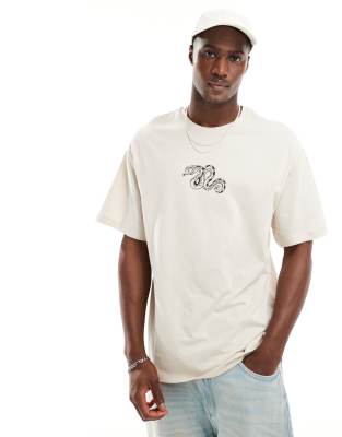 Jack & Jones Oversized Snake Chest Print T-shirt In Neutral