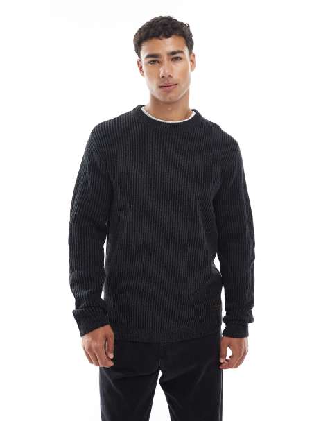 Jack & Jones - Oversized sort trøje i kraftig ribstrik - view 1