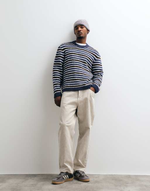 Jack & Jones oversized striktrøje med blå og brune striber, 2 af 10