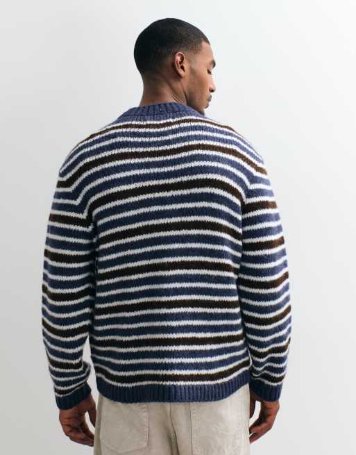 Jack & Jones oversized striktrøje med blå og brune striber, 3 af 10