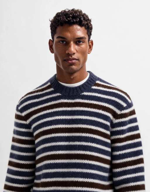 Jack & Jones oversized striktrøje med blå og brune striber, 7 af 10