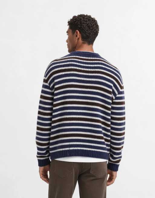 Jack & Jones oversized striktrøje med blå og brune striber, 9 af 10