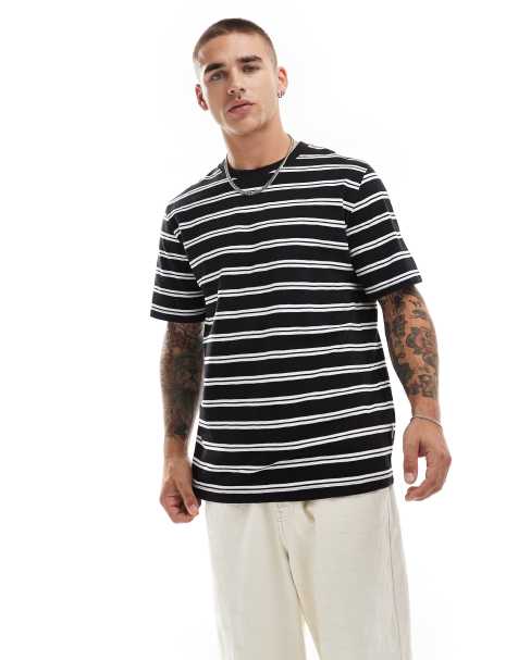 Jack & Jones oversized stripe t-shirt in black - view 1