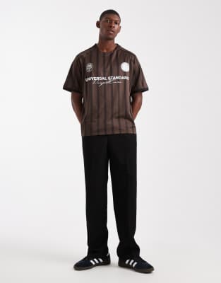 Jack & Jones Oversized Striped Soccer Shirt In Brown