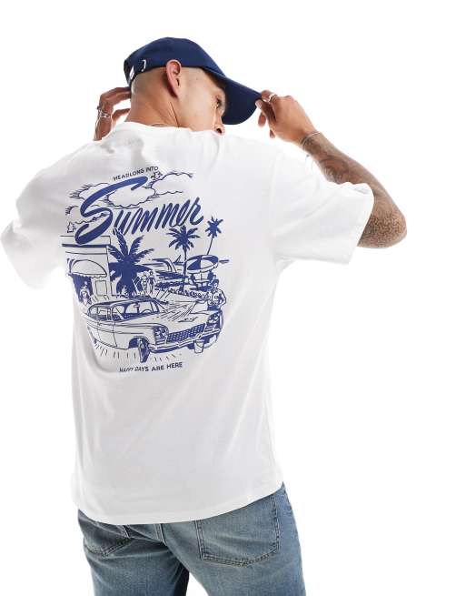 Jack & Jones oversized summer back print t-shirt in white