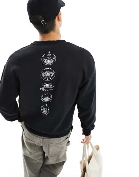 Jack & Jones oversized sweat with celestial spine back print in black  - view 1