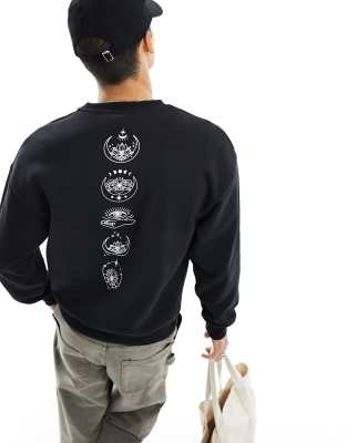 Jack & Jones oversized sweat with celestial spine back print in black 