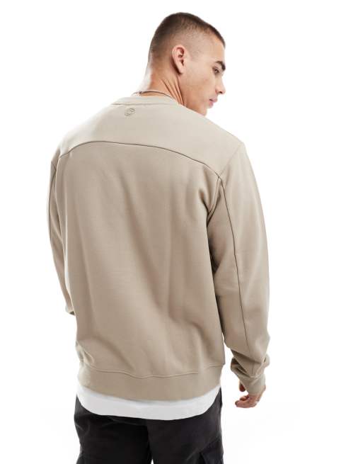 Jack & Jones - Oversized sweater met wassing, ronde hals en nylon borstzak in beige, 4 van 4