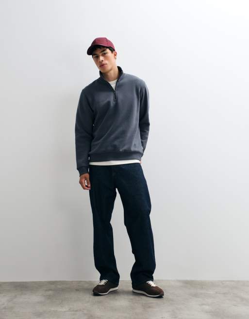 Jack & Jones oversized sweatshirt med 1/4-dragkedja i skiffergrå, 5 av 5