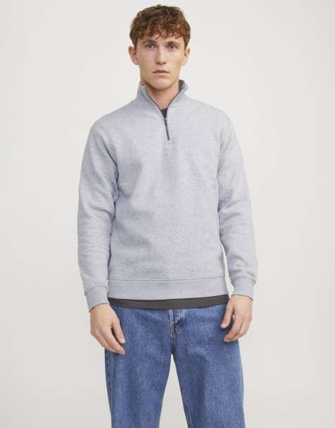 Jack & Jones - Oversized sweatshirt med halv lynlås i lysegråmeleret - view 1