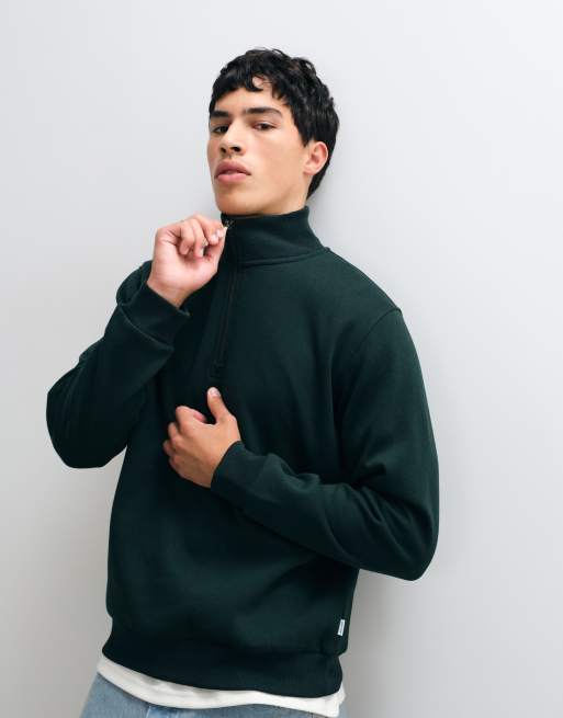 Jack & Jones oversized sweatshirt met 1/4-rits in bosgroen, 2 van 5