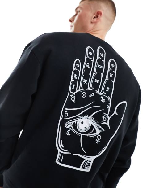 Jack & Jones - Oversized sweatshirt met ronde hals en print van handje van Fatima op de achterkant in zwart - view 1