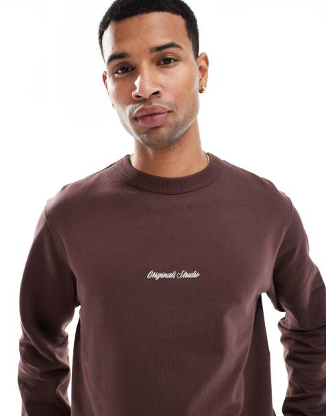 Jack & Jones oversized sweatshirt with embroidered logo in brown - view 1