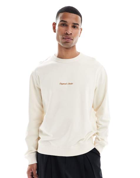 Jack & Jones oversized sweatshirt with embroidered logo in cream - view 1