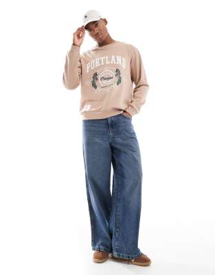 JACK & JONES OVERSIZED SWEATSHIRT WITH PORTLAND PRINT 