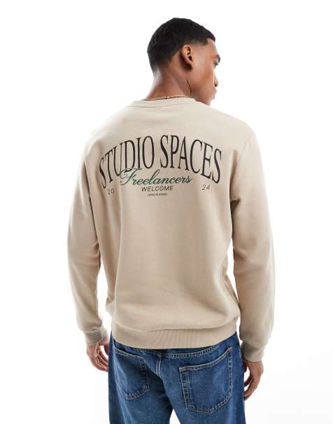 Jack & Jones oversized sweatshirt with studio spaces print in beige - view 1