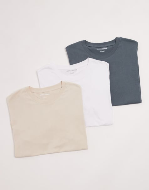 Jack & Jones oversized t-shirt 3 pack in white beige & blue - view 1