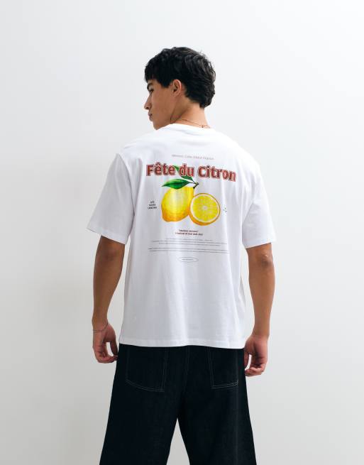 Jack & Jones oversized t-shirt med citrontryck på ryggen i vitt, 4 av 5