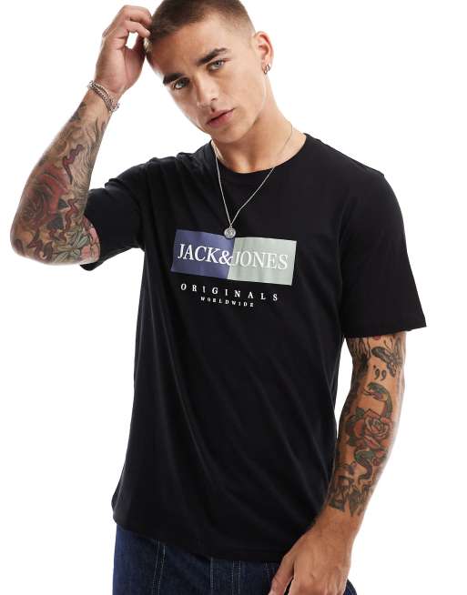 Jack & Jones - Oversized T-shirt med logo foran i sort