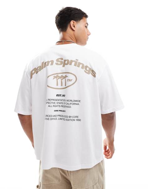 Jack & Jones - Oversized T-shirt med Palm Springs-rygprint - view 1