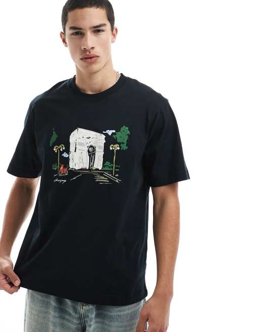 Jack & Jones - Oversized T-shirt met Arc De Triomphe-print op de borst in zwart