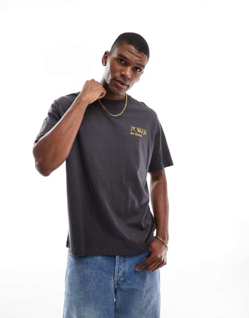 Jack & Jones - Oversized T-shirt met bloemprint op de achterkant in donkergrijs , 3 van 4