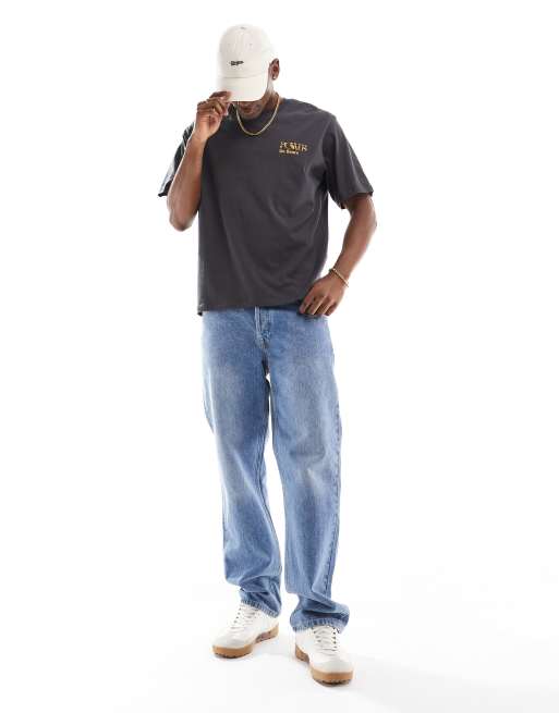 Jack & Jones - Oversized T-shirt met bloemprint op de achterkant in donkergrijs , 4 van 4