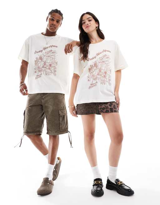 Jack & Jones - Oversized T-shirt met Bordeaux-print op de achterkant in crème, 2 van 4