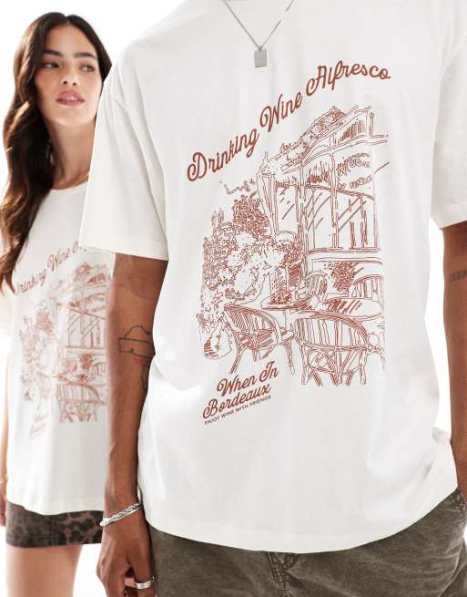 Jack & Jones - Oversized T-shirt met Bordeaux-print op de achterkant in crème, 3 van 4